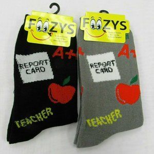 Teacher School Report Card A+ Pencil Apple Fun Crew Socks Foozys Women's 2 Pair